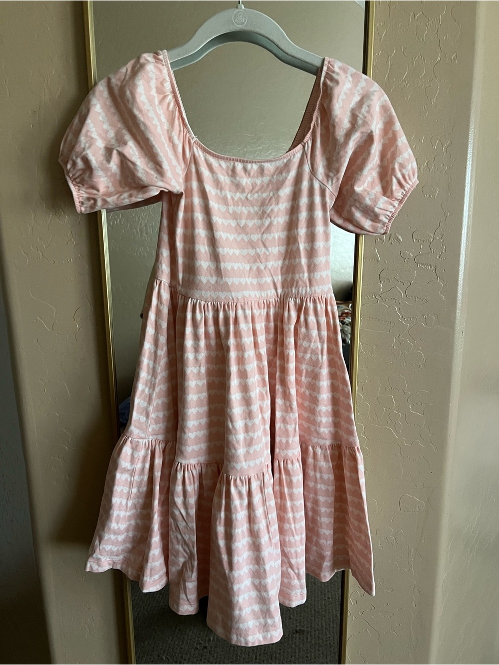 Girls' Light Pink Puff Sleeve Tiered Casual Dress